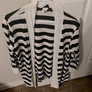 JKLA Black & White Striped 3/4 Sleeve open Cardigan, Sz XL